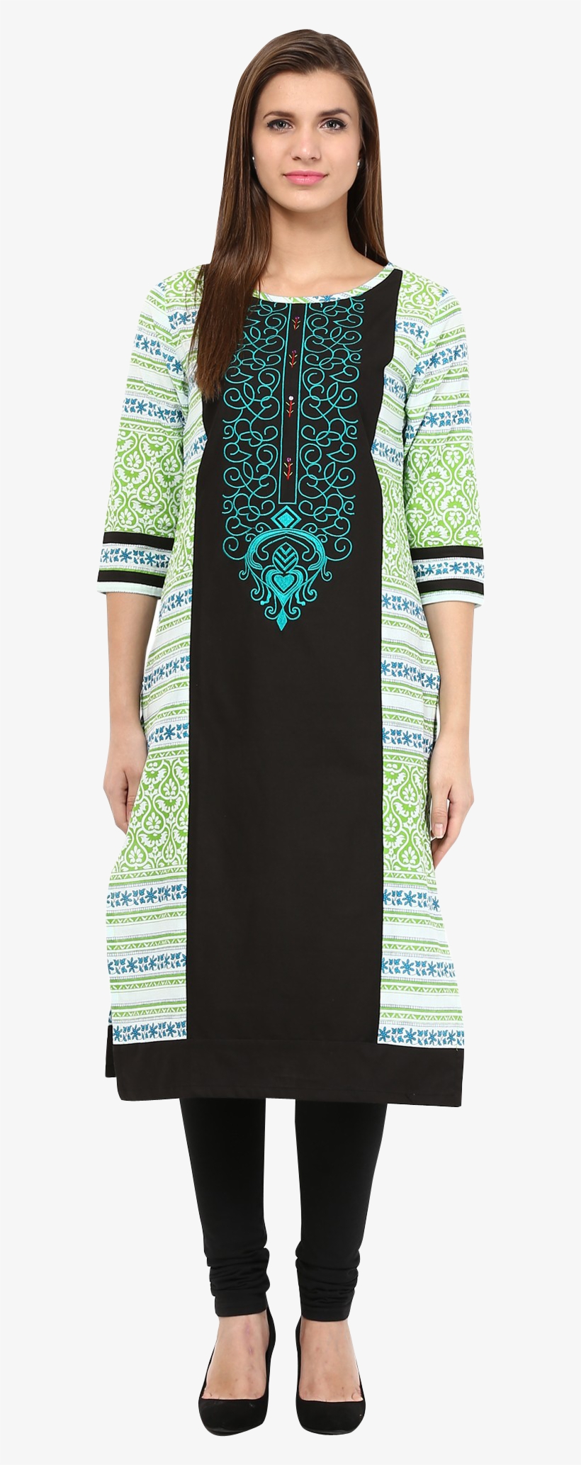 Feather Satin Embroidered Yoke Black Kurti - Kurta, transparent png #2603068