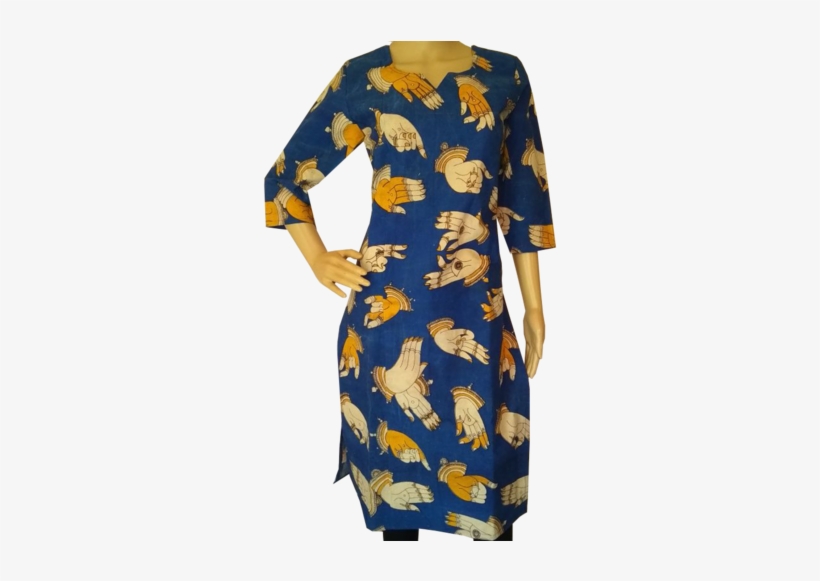Aartyz Blue Mudra Print Kalamkari Kurti - Kalamkari Kurtis With Mudra, transparent png #2603126