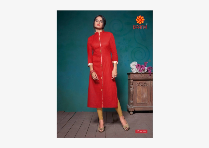 Designer Kurti P1259 - Plain Red Cotton Suit Design, transparent png #2603154