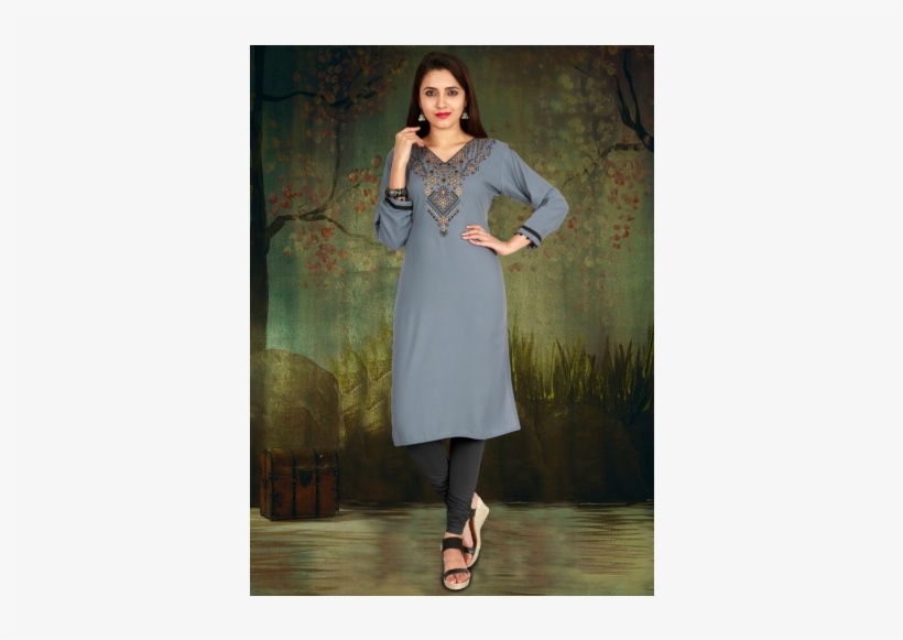 Indijoy Women's Rayon Straight Kurti With Embroidery-grey - Embroidery, transparent png #2603469
