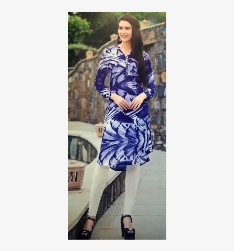 100miles Indigo Rayon White And Blue Stitched Kurti - Girl, transparent png #2603619