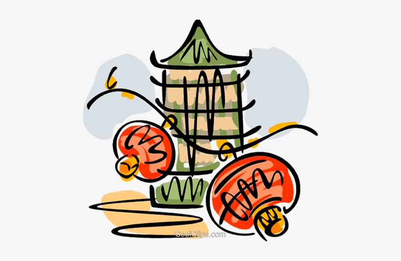 An Asian Temple With Oriental Lamps Royalty Free Vector, transparent png #2604056