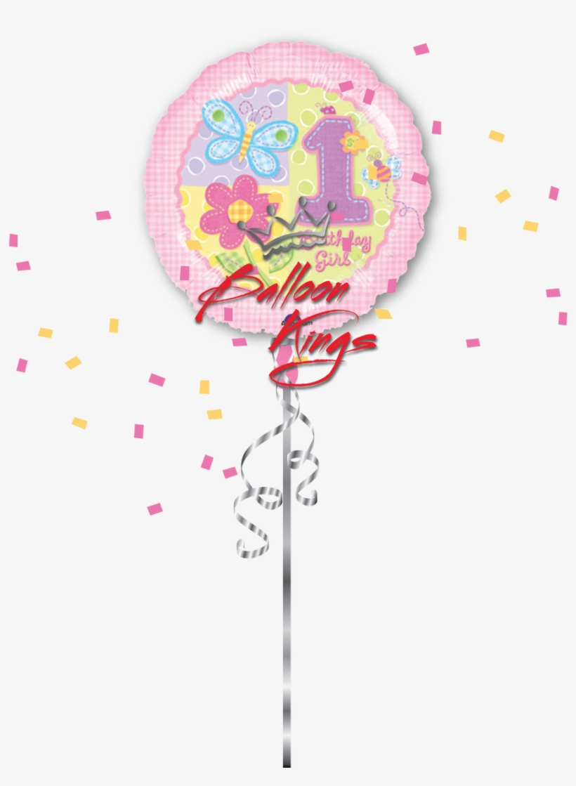 1st Birthday Girl Butterfly And Flower - 18" Hugs And Stitches Girl 1st Birthday Balloon, transparent png #2606125