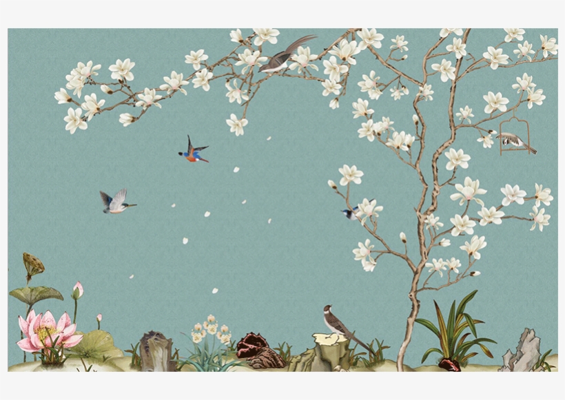New Chinese Wallpaper Tv Background Wall Paper Flowers - Wallpaper, transparent png #2607326