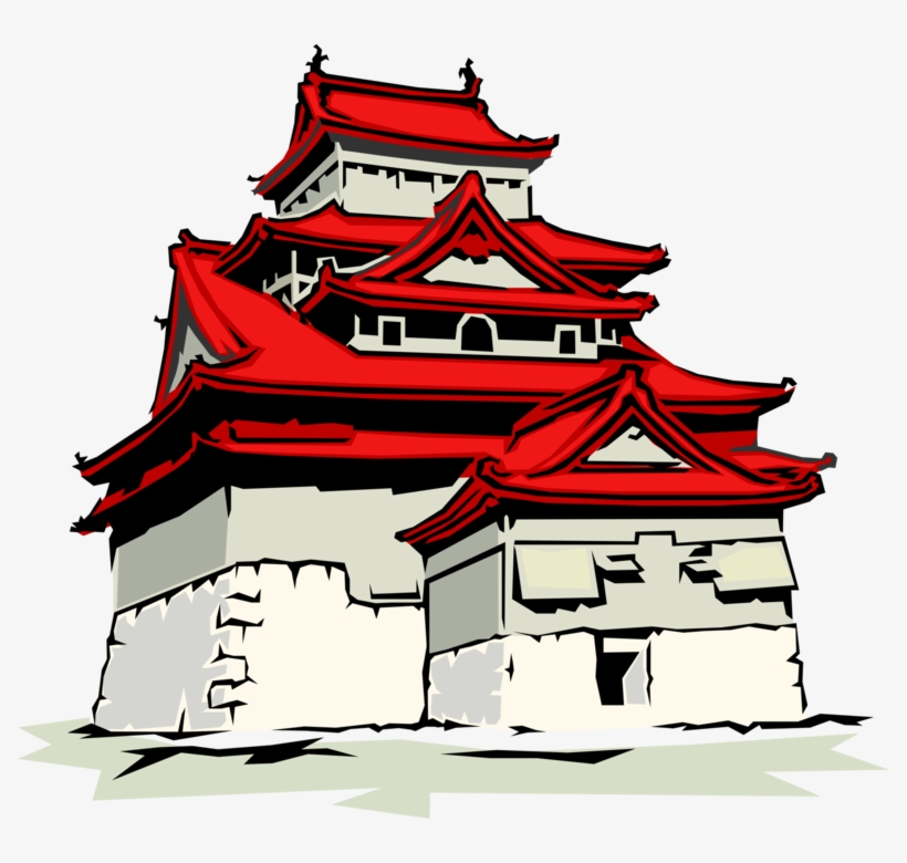 Vector Illustration Of Japanese Pagoda Temple Or Sacred - Japanese Castle Clip Art, transparent png #2608054