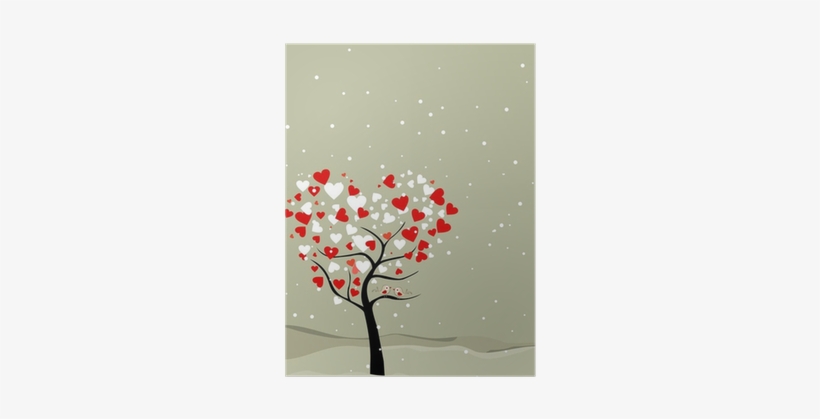 Abstract, Valentine Tree With Hearts & Love Birds - Illustration, transparent png #2608283