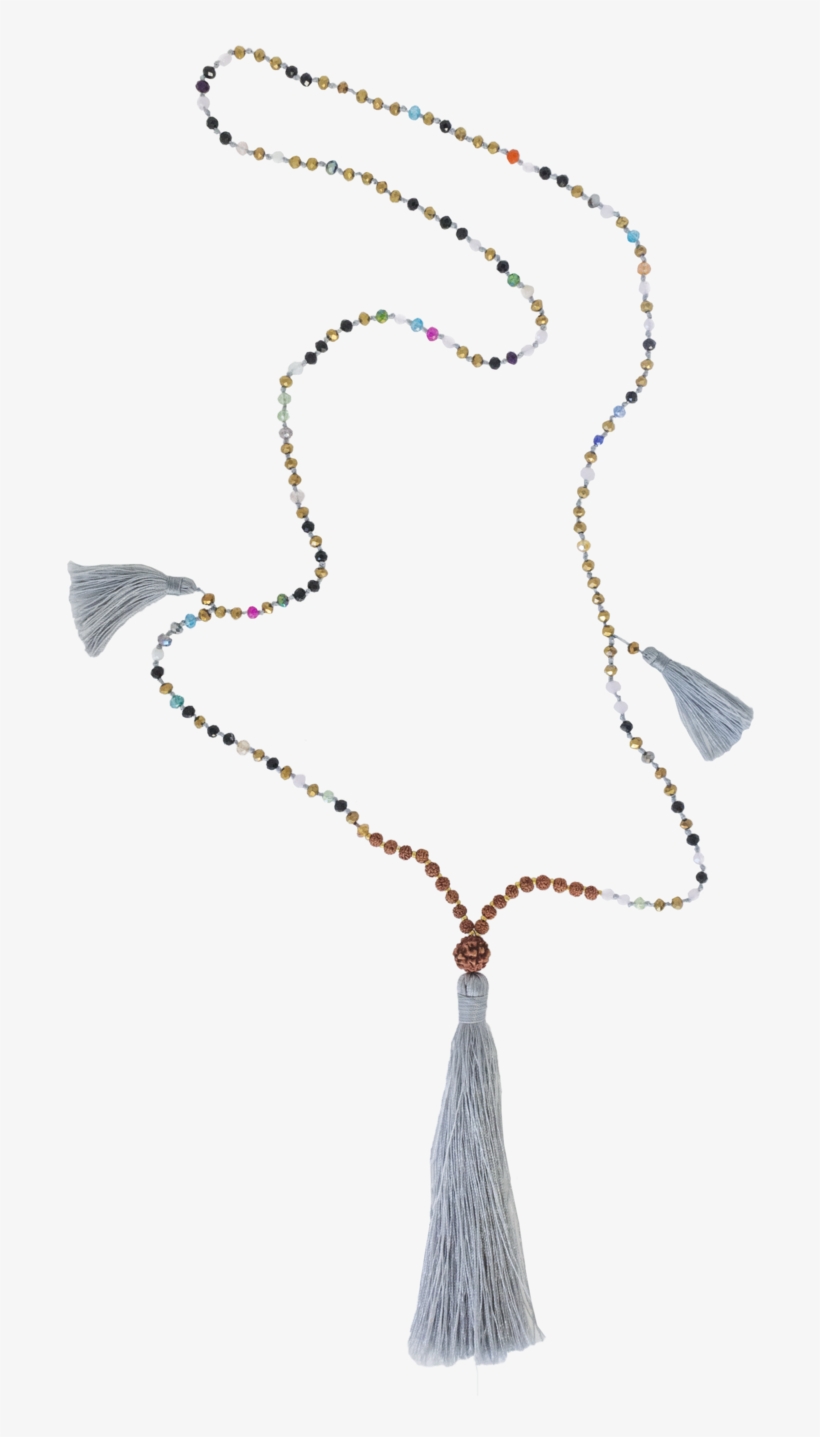 Mala With 3 Grey Tassels Glass Beads And Rudraksha, transparent png #2610157