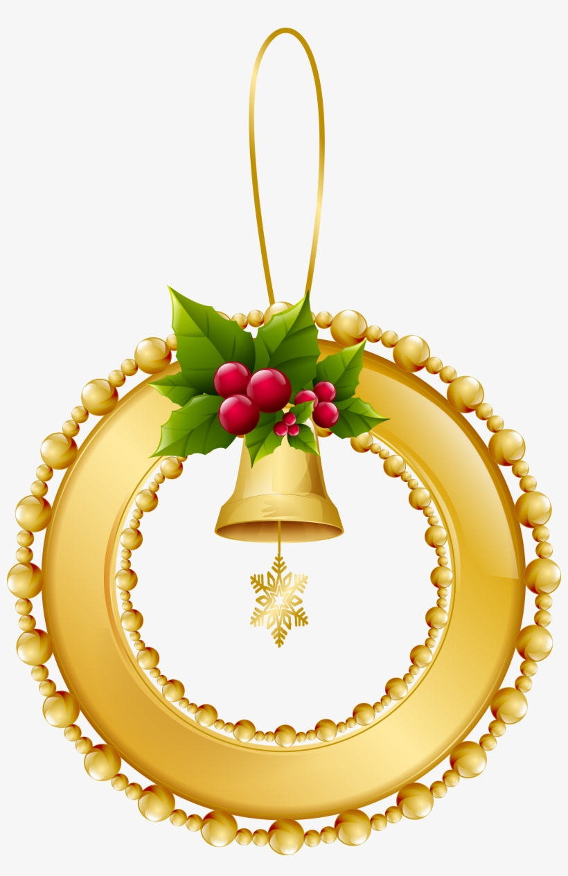 Gold Christmas Balls Png - Weihnachtsverzierung Mit Bell- U. Stern-rot-beeren, transparent png #2610782