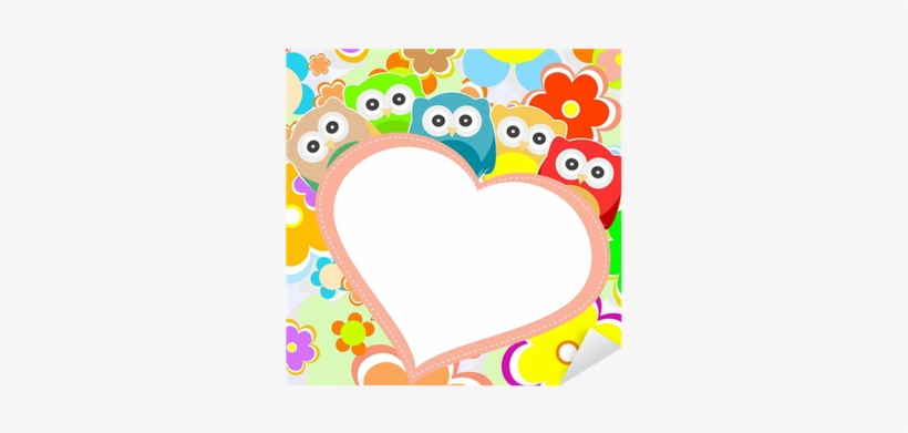 Owls, Flowers And Valentines Heart In Frame - Molduras De Corujas, transparent png #2612208