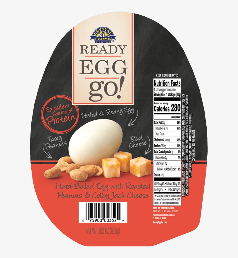 Hard-boiled Egg With Roasted Peanuts & Colby Jack Cheese - Crystal Farms Ready Egg Go, With Cashews, transparent png #2614510