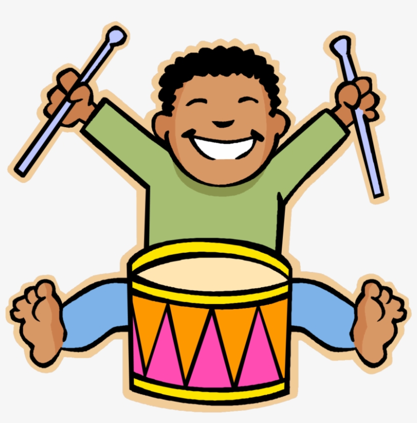 Kids Playing Music Clipart - Playing The Drum Cartoon, transparent png #2614556