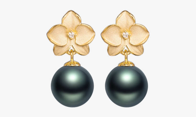 Tahitian Pearl And Diamond Orchid Earrings In Yellow - Pearl Earring At Png, transparent png #2615215
