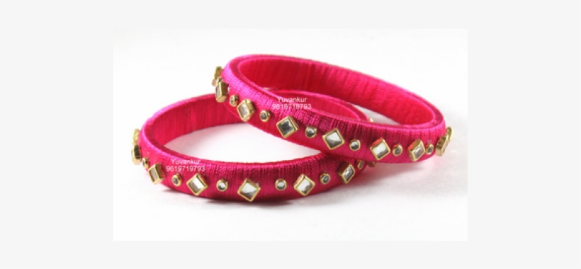 Dark Pink Unusual Silk Thread Stone Studed Bangles - Bangle, transparent png #2615333