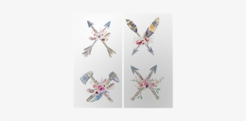 Watercolor Colorful Ethnic Set Of Arrows And Flowers - Native American Arrow Stock, transparent png #2615508
