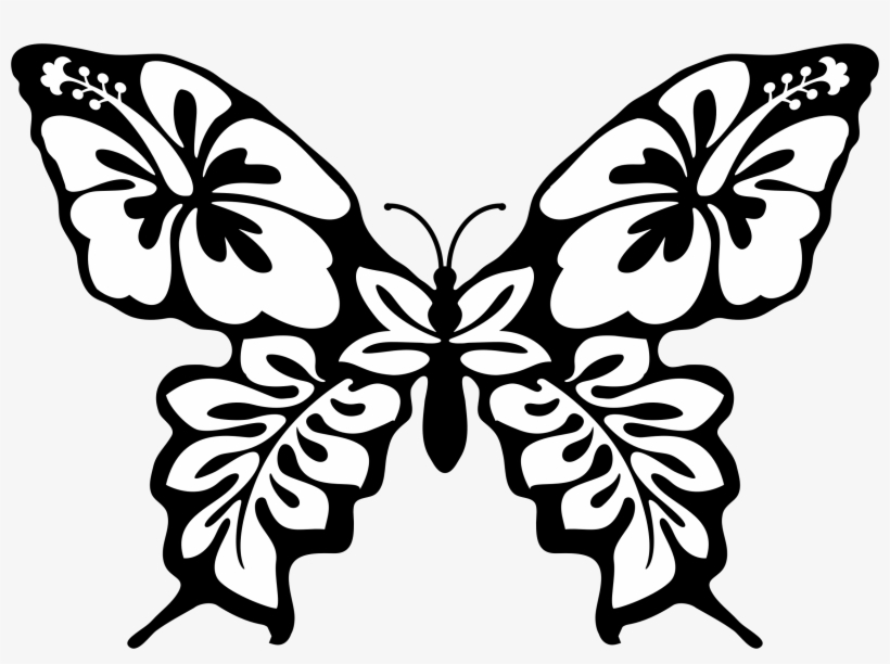 Flower With Butterfly Drawing At Getdrawings - Flower Butterfly Black And White Drawing, transparent png #2616092