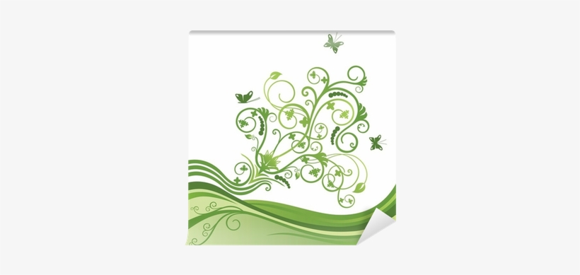 Green Elegant Flower And Butterfly Border Wall Mural - Green Butterfly Border, transparent png #2616132