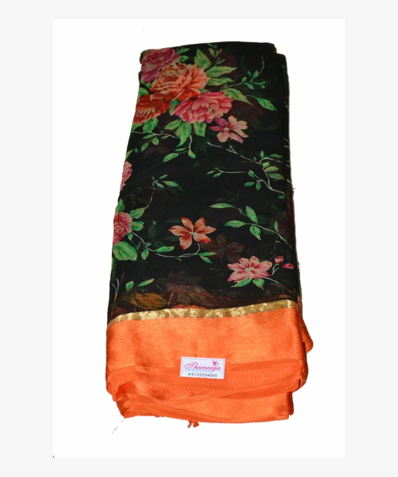 Look Your Ethnic Best With This Printed Black Colored - Sari, transparent png #2617797