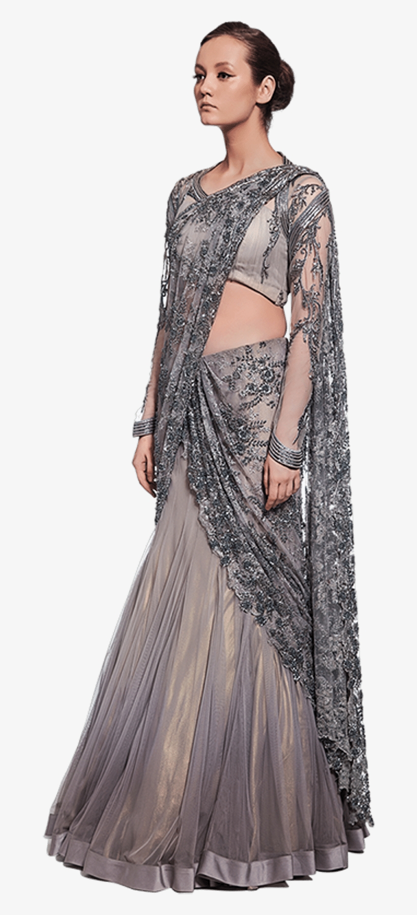 Embellished Slate Grey Saree Lehenga - Photo Shoot, transparent png #2618085