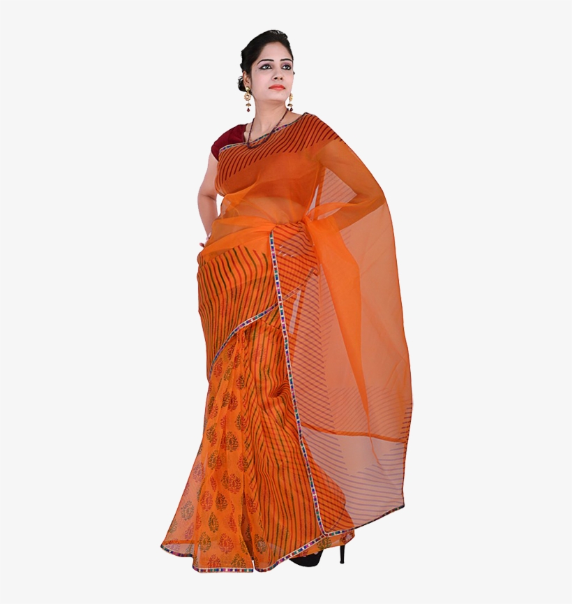 Colorful Gota Patti Lehariya Print Super Net Saree - Organza, transparent png #2618233