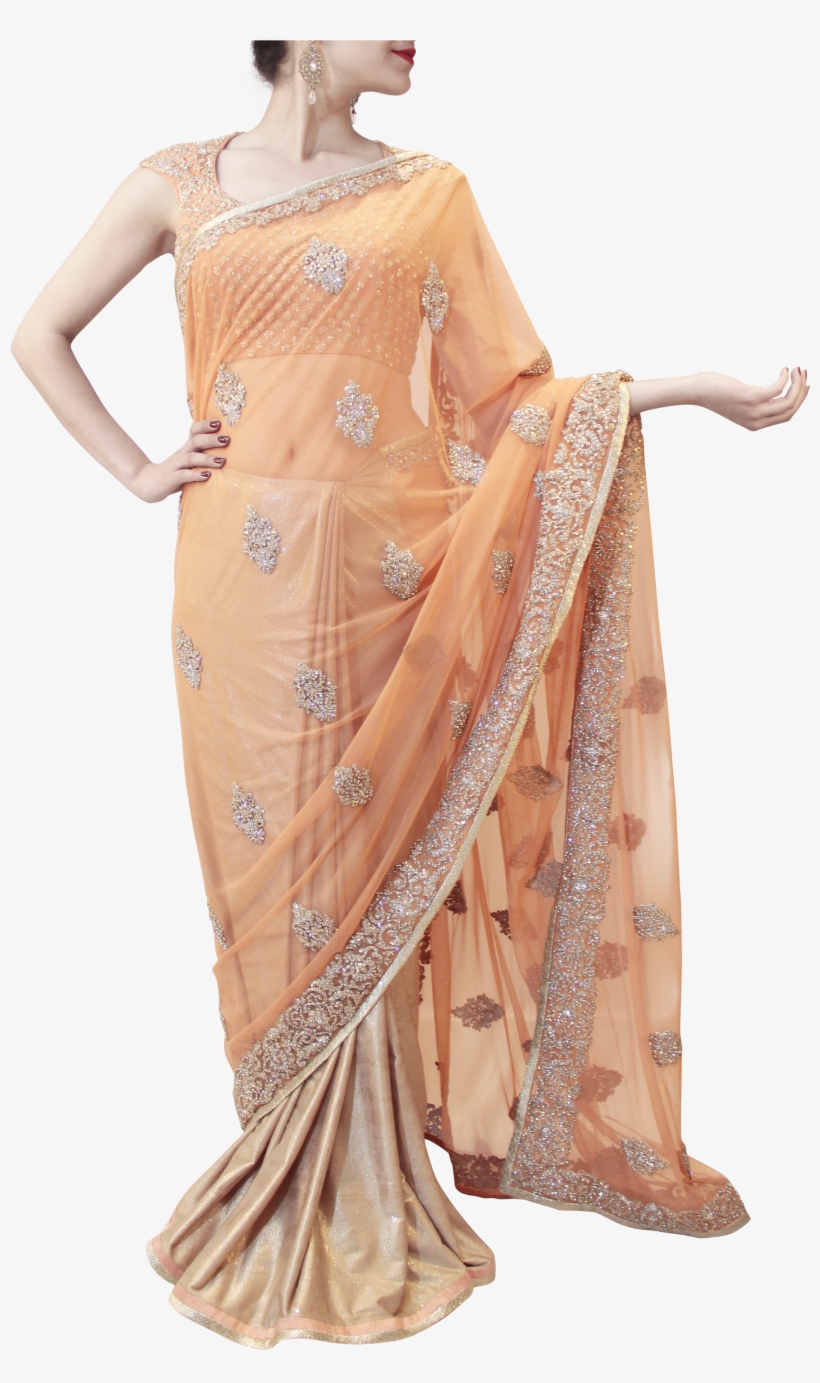 Peach Saree - Sari, transparent png #2618304