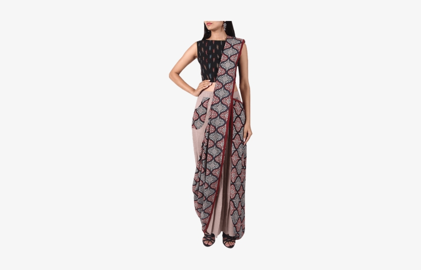 Lavender Pure Cotton Stitched Saree With Detachable - Sari, transparent png #2618351