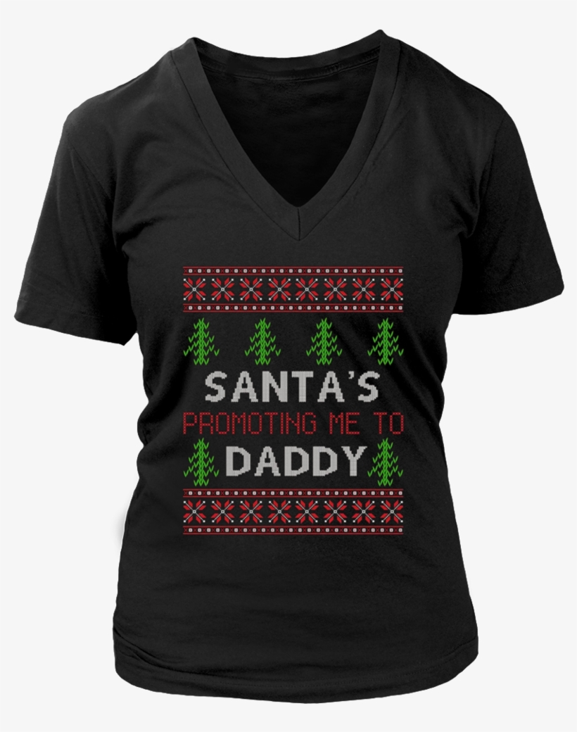 Santa's Promoting Me To Daddy Christmas Tshirt - Believe & Hope For A Cure... V-neck, transparent png #2623152