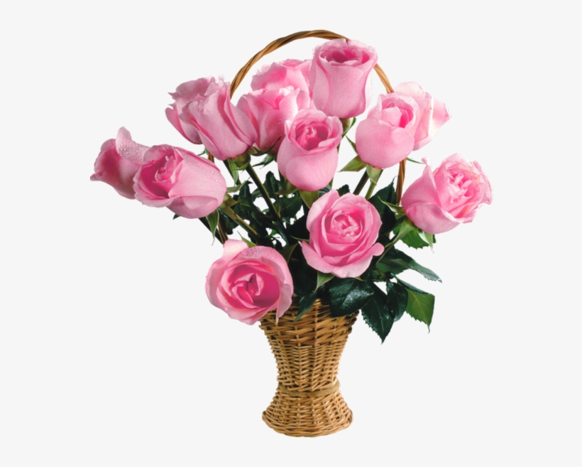 Transparent Pink Roses Basket Png Picture - Basket Of Flowers Png, transparent png #2624033