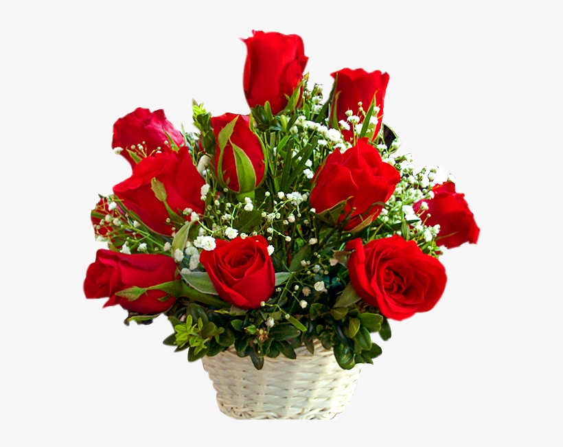 24 Red Roses Basket - Flower Rose In Basket Png, transparent png #2624118