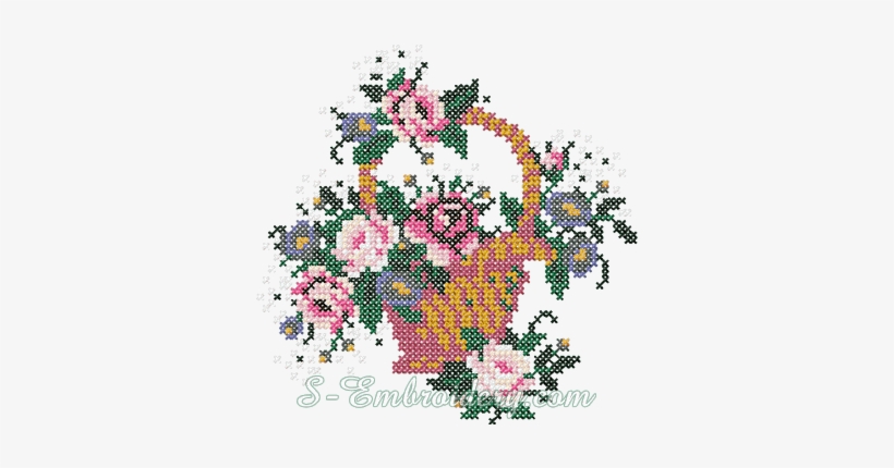 10087 Cross Stitch Flower Basket Embroidery - Cross Stitch Flower Basket Designs, transparent png #2624353