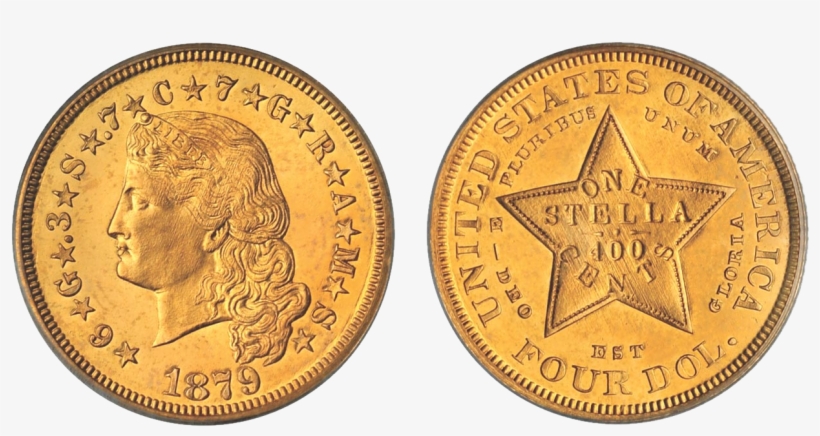 1879 Flowing Hair Stella - 4 Dollar Us Coin, transparent png #2627628
