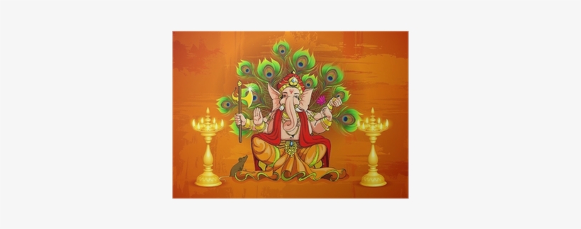 Vector Illustration Of Lord Ganesha With Diya Poster - Ganpati Bappa Morya Wishes, transparent png #2630768