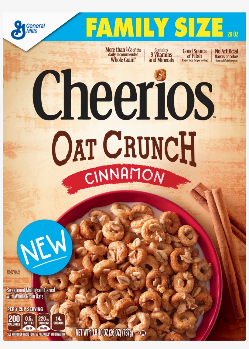 Pack Cheerios Oat Crunch Cinnamon Family Size Cereal - Cheerios Oat Crunch, transparent png #2634018