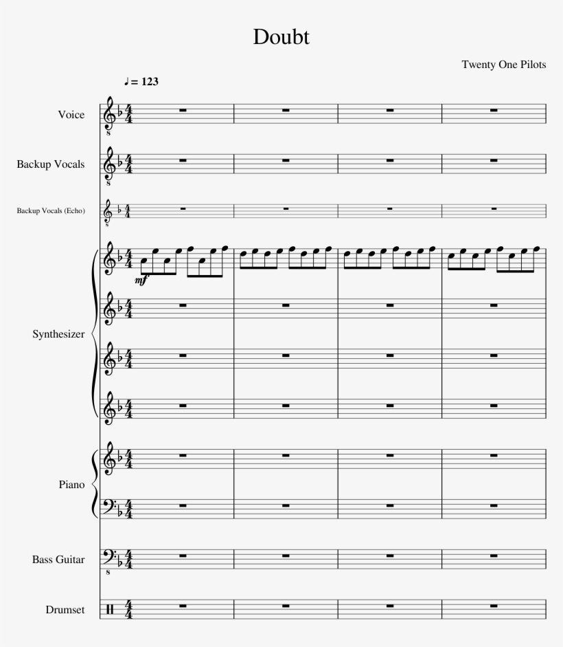 Doubt Sheet Music Composed By Twenty One Pilots 1 Of - Doubt Piano Notes Twenty One Pilots, transparent png #2638485