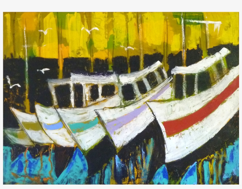 Original Acrylic Painting On Canvas "boats" By Peter - Painting, transparent png #2639756
