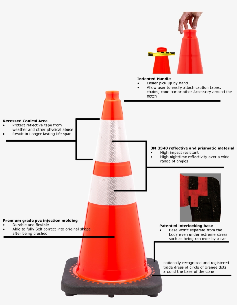 36″ Traffic Cone With 3m Reflective Collar-fl Dot Approved - Jbc 28 Cone, transparent png #2639911