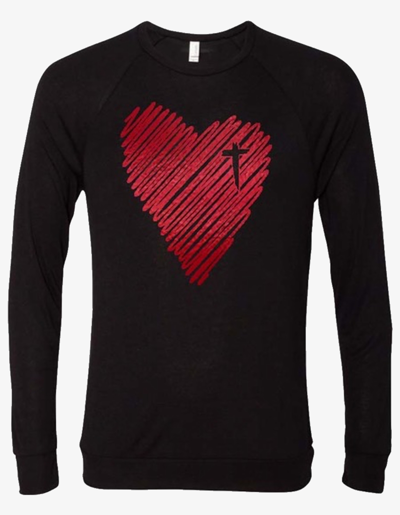 Scribble Heart Long Sleeve Tee - Bella + Canvas Unisex Lightweight Sweater, Black, transparent png #2644769