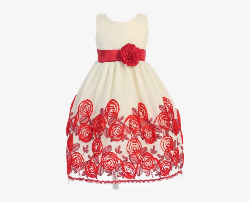 Sale Ivory Tulle & Red Floral Soutache Ribbon Girls - Lito Little Girls Red Satin Ribbon Roses Tulle Christmas, transparent png #2658174