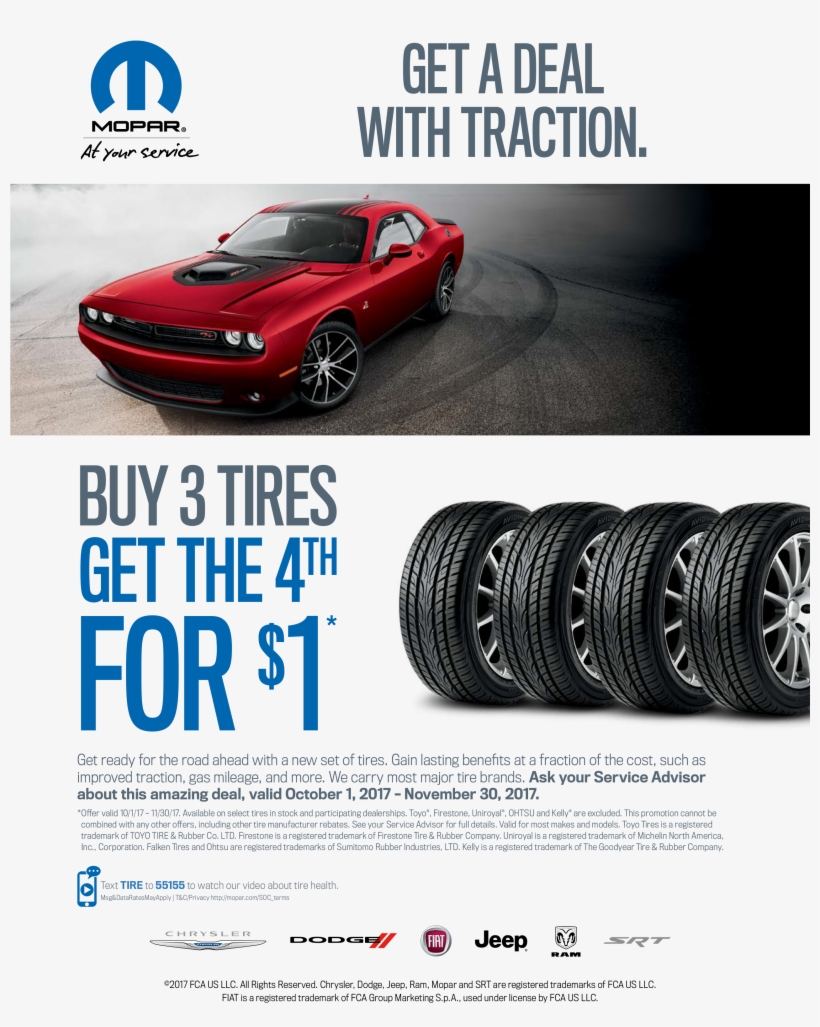 During Our Fall Tire Sale Get 3 Competitively Priced - 2018 Mopar Buy 3 Tires Get 4th, transparent png #2662165