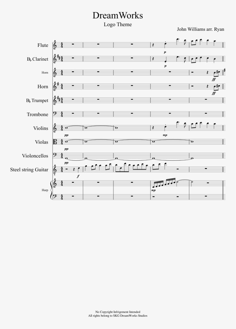 Dreamworks Sheet Music Composed By John Williams Arr - Dreamworks Theme Song Piano Sheet Music, transparent png #2664271