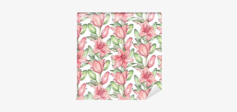 Seamless Pattern Of Pink Lilies - Drawing, transparent png #2665485