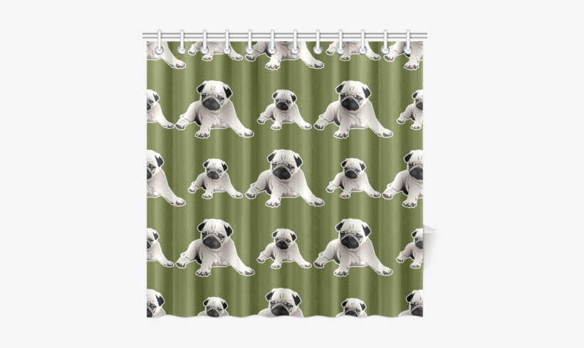 Fawn Pugs On Green Background Shower Curtain - Pug, transparent png #2666443