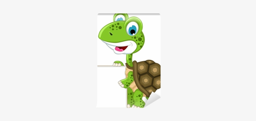 Cute Turtle Cartoon With Blank Sign Wall Mural • Pixers® - Turtle, transparent png #2670565