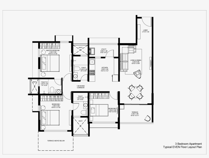Typical 3 Bhk Plan Total Carpet Area - Florida Riverwalk Keshav Nagar, transparent png #2670569
