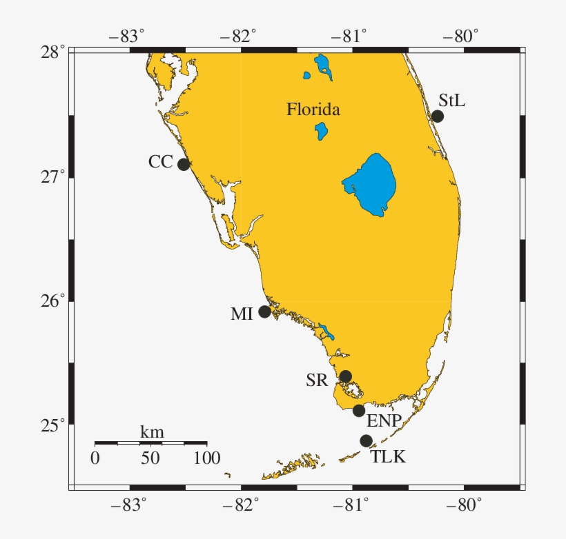 Map Of Collection Locales In Southern Florida - Florida, transparent png #2671485