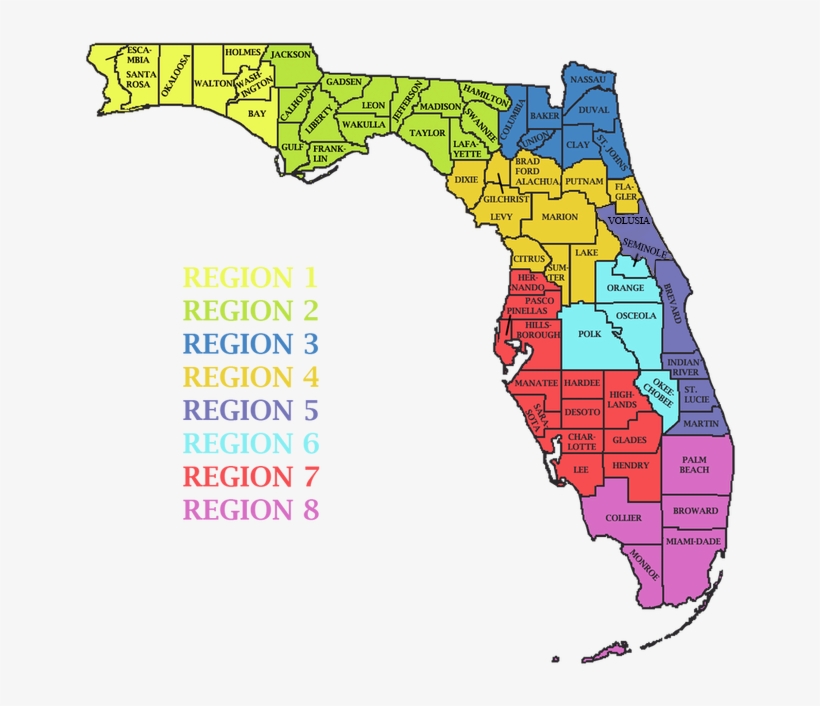 Florida Map Regions - Florida Region Map, transparent png #2671557