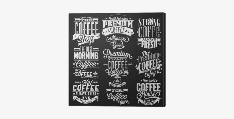 Set Of Vintage Retro Coffee Labels On Chalkboard Canvas - Tipografia Vintage, transparent png #2677388