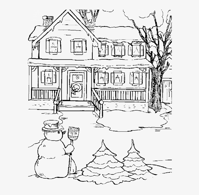 The State House In Snow Day Coloring Pages - House With Snow Drawing, transparent png #2681867