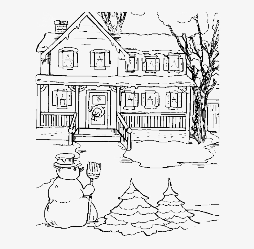 The State House In Snow Day Coloring Pages - House With Snow Drawing ...