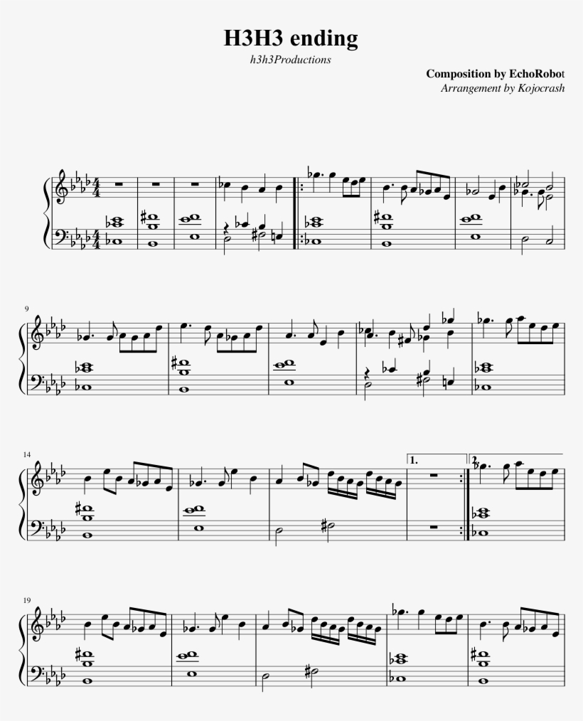 H3h3 Ending Sheet Music Composed By Composition By - Hills Of Manchuria Sheet Music, transparent png #2682782