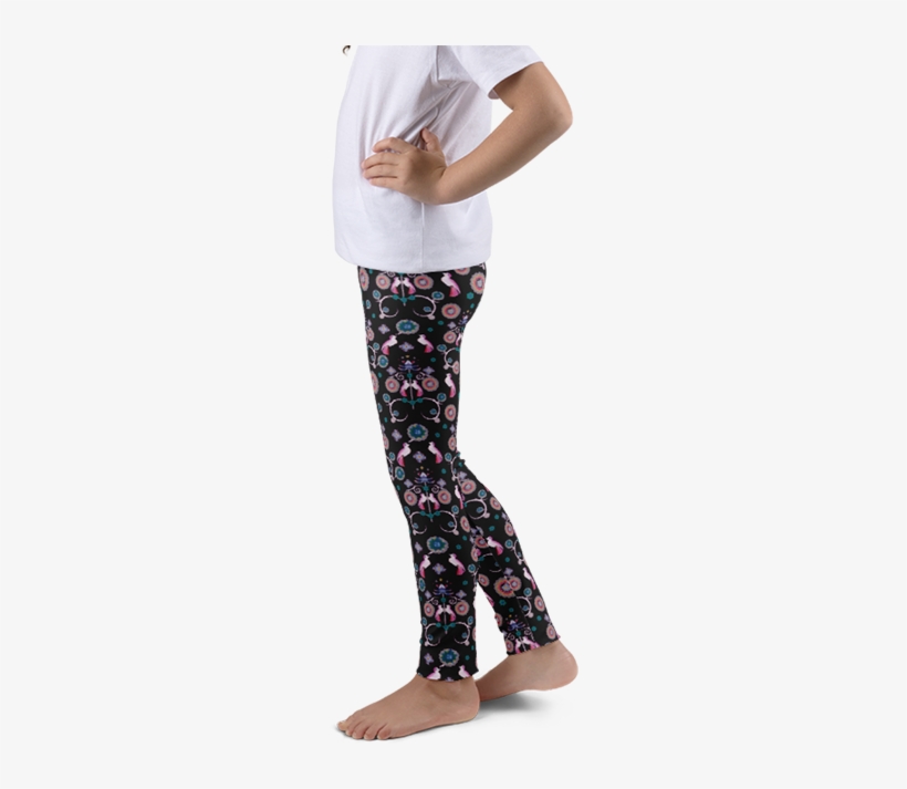 Bird Art Deco Black Kids Leggings - Leggings, transparent png #2684198